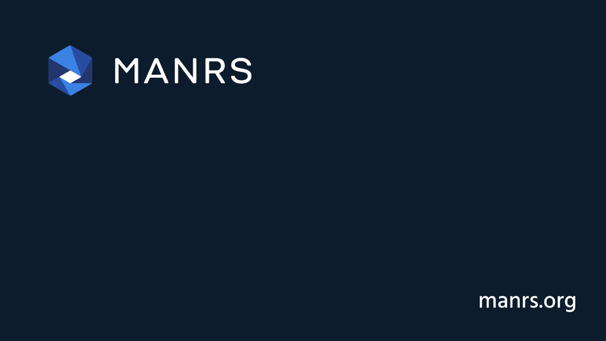 Het MANRS-logo op een donkerblauwe achtergrond